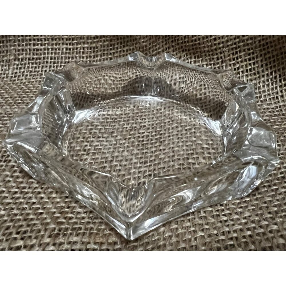 Vintage Crystal Hexagon Ashtray with Molded Setting Places